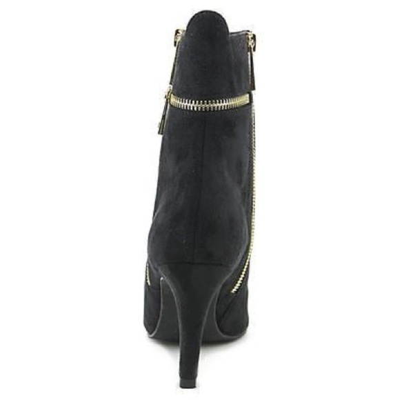 Black Suede Like Gold Zip Detail Boot NWOB - Picture 3 of 6